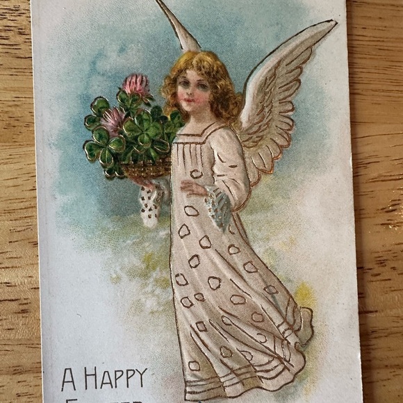 Vintage Lot of 4 Easter Cards with Bunny, Girl, Angel and Bonnet 1900's - Picture 3 of 11